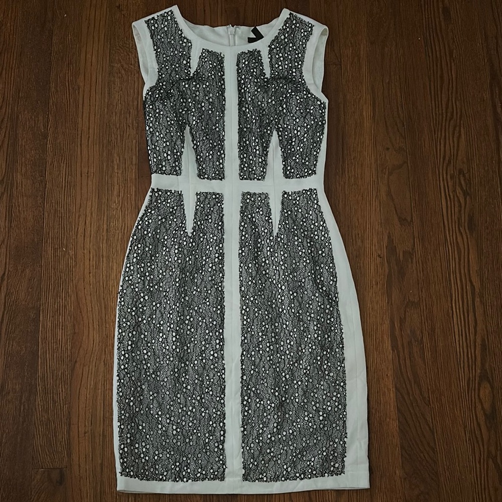 BCBGMaxAzria Black and White Midi Dress 4 lace